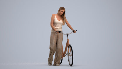 realistic 3D people woman casual cycling, render-ready for V-Ray and Corona, FBX OBJ, standing pose render