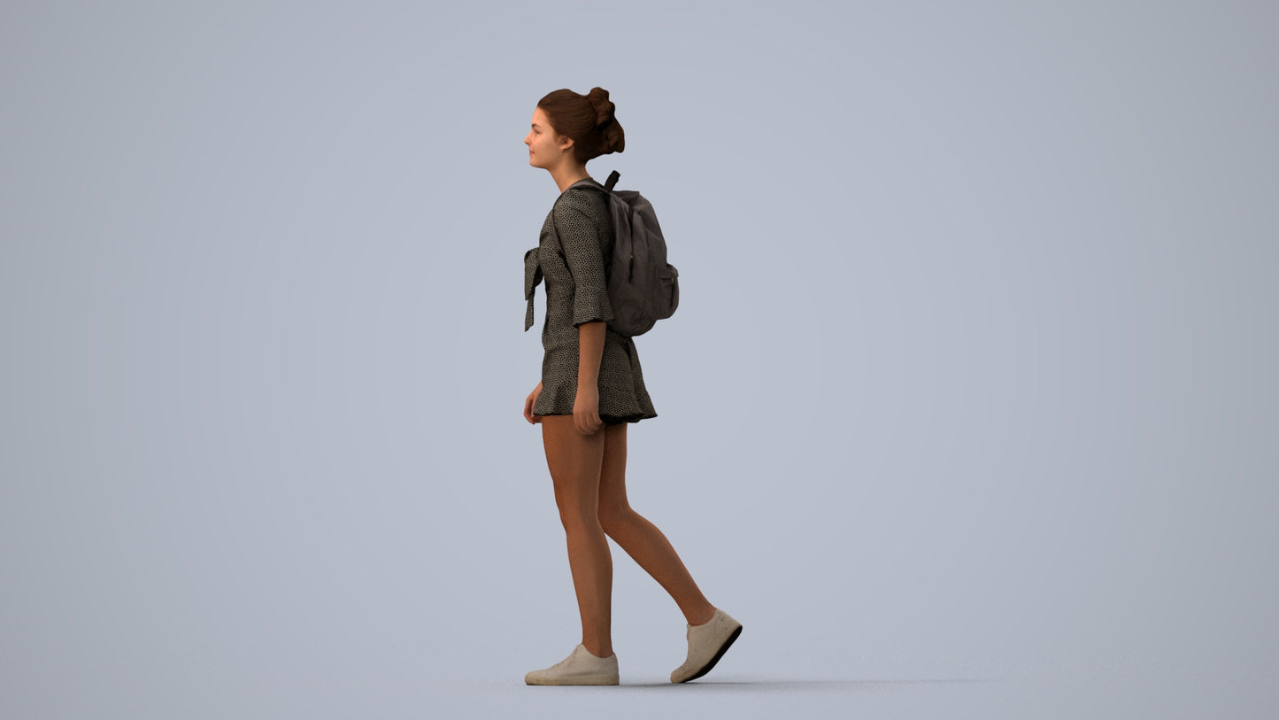 realistic 3D people girl casual kids, render-ready for V-Ray and Corona, FBX OBJ, three-quarter view render