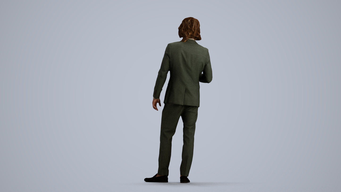 3D people model man business, scanned human for 3ds Max rendering, front view render