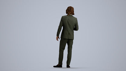 3D people model man business, scanned human for 3ds Max rendering, front view render