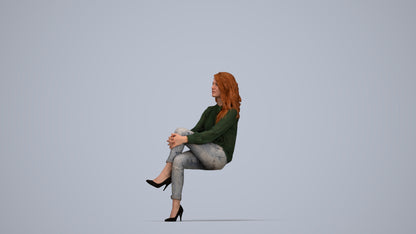 realistic 3D woman casual sitting, scanned archviz people for Blender and 3ds Max, top-down view render
