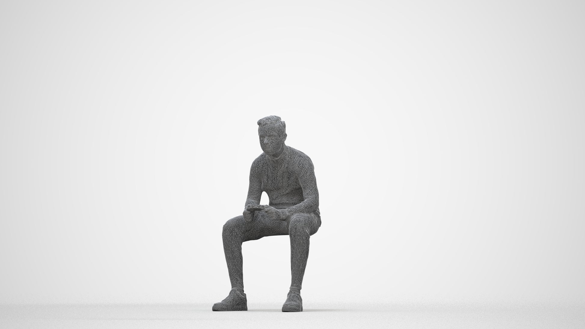3D human model boy casual kids, photogrammetry scanned person for archviz, wireframe back view