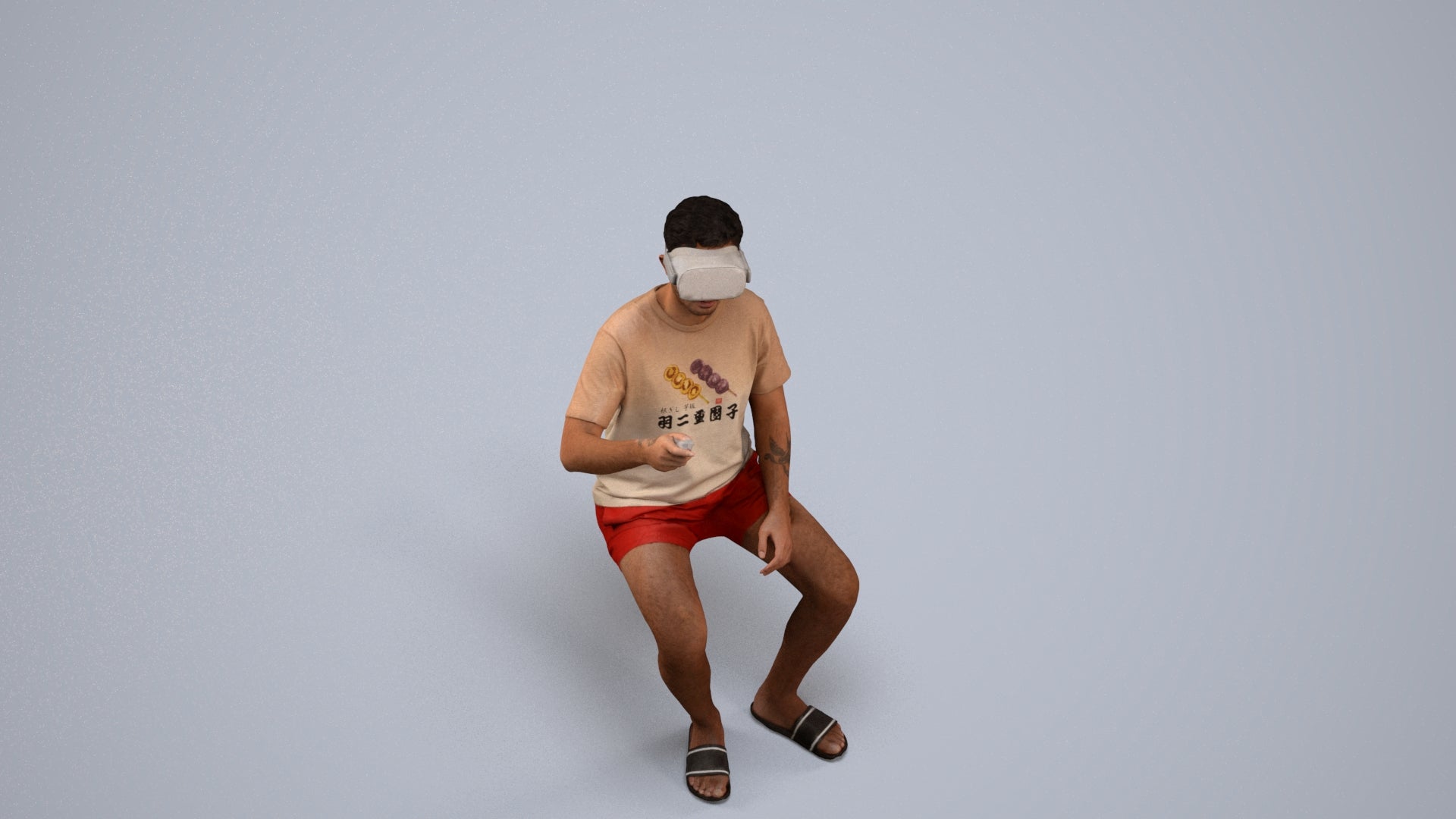 3D human model man casual sitting, photogrammetry scanned person for archviz, back view render