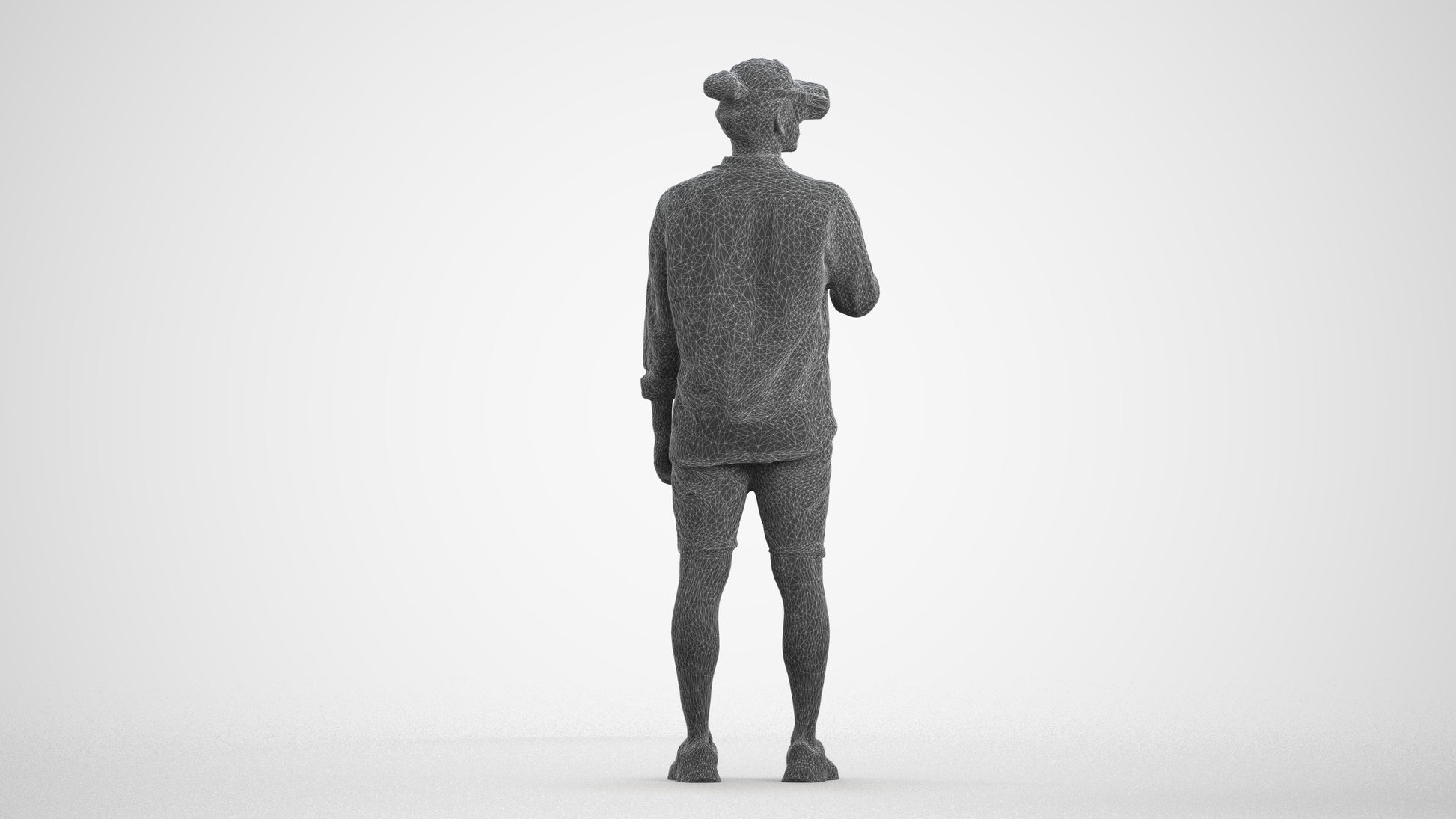 realistic 3D human man casual standing, archviz people FBX OBJ for Blender, wireframe front view