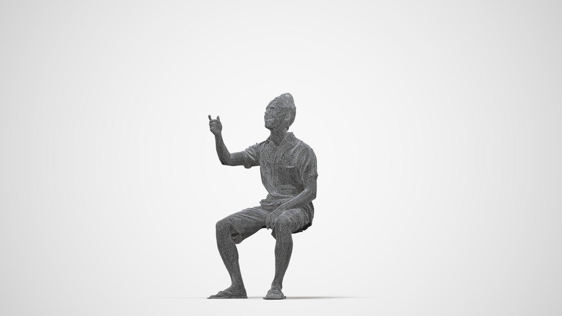 scanned 3D man casual sitting, photogrammetry people for Enscape and V-Ray, wireframe back view