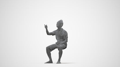 scanned 3D man casual sitting, photogrammetry people for Enscape and V-Ray, wireframe back view