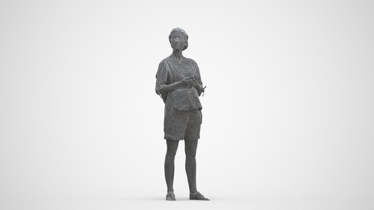 scanned 3D woman casual standing, photogrammetry people for Enscape and V-Ray, three-quarter front view render