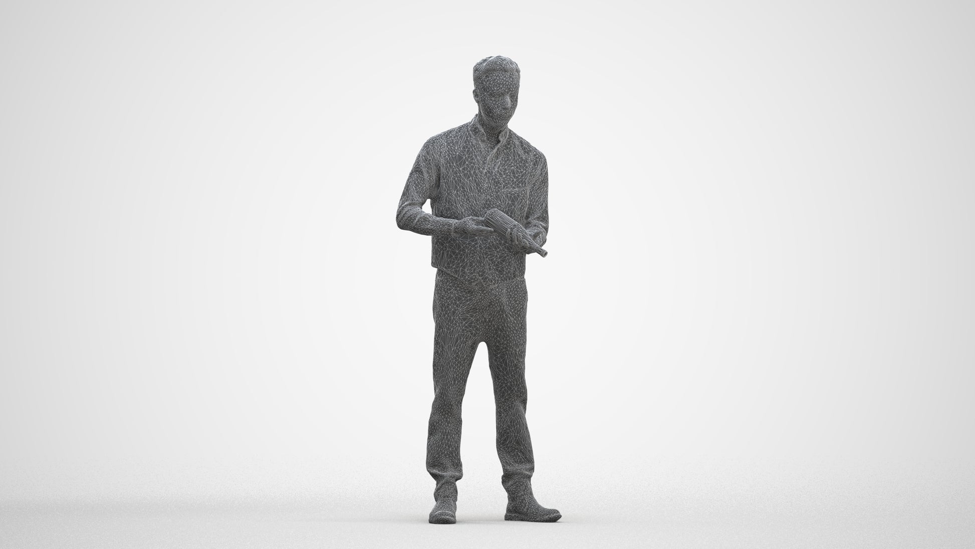 3D human model man hospitality, photogrammetry scanned person for archviz, three-quarter front view render