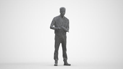 3D human model man hospitality, photogrammetry scanned person for archviz, three-quarter front view render