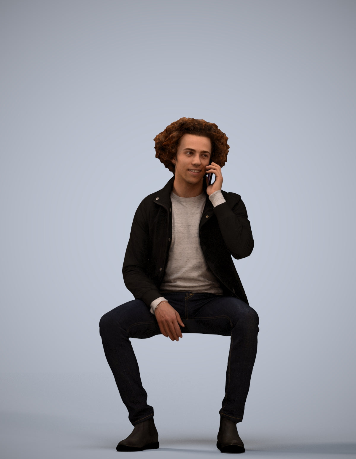 3D people model man casual sitting, scanned human for 3ds Max rendering