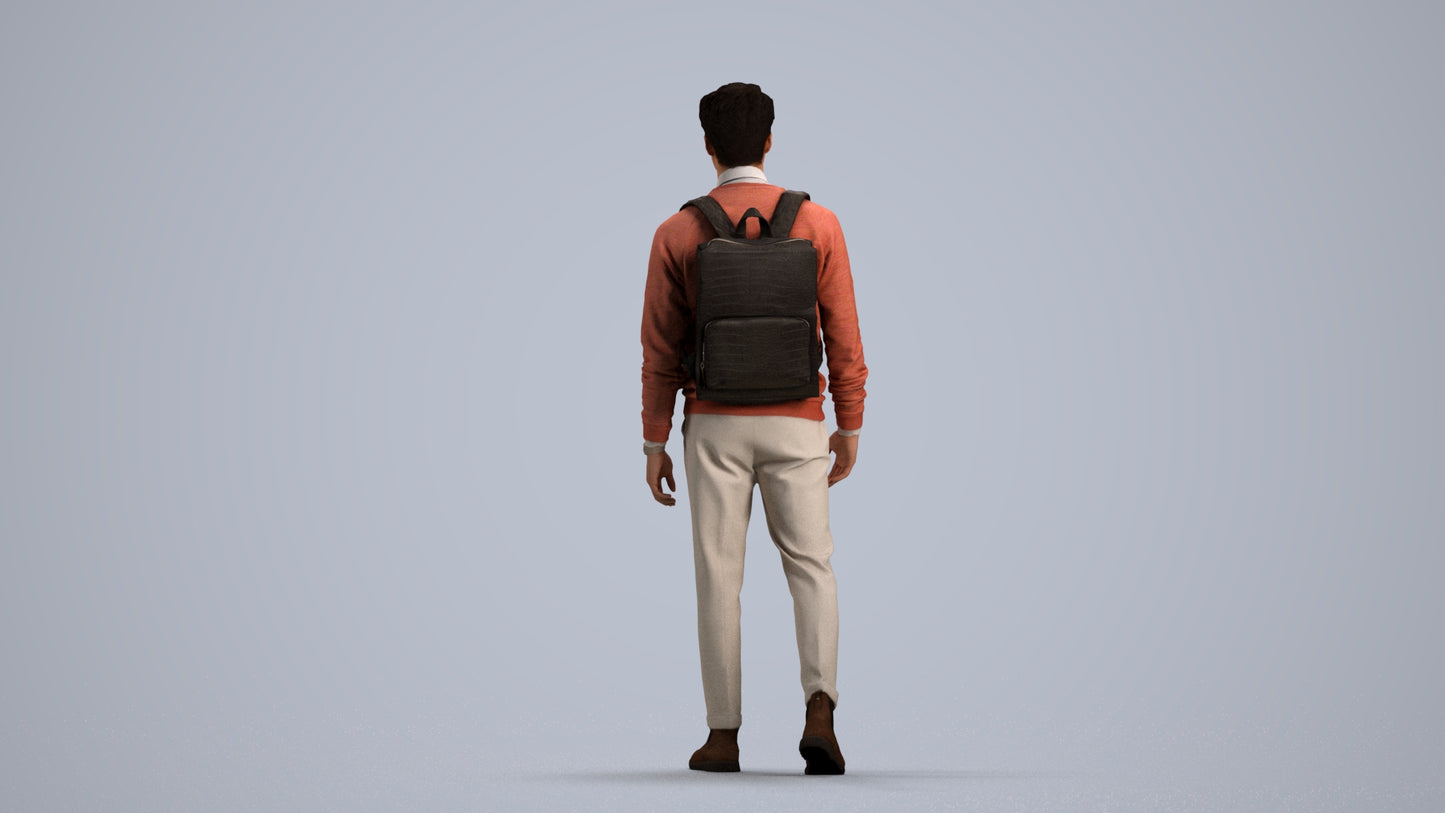 realistic 3D human man casual walking, archviz people FBX OBJ for Blender, front view render