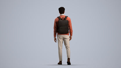 realistic 3D human man casual walking, archviz people FBX OBJ for Blender, front view render