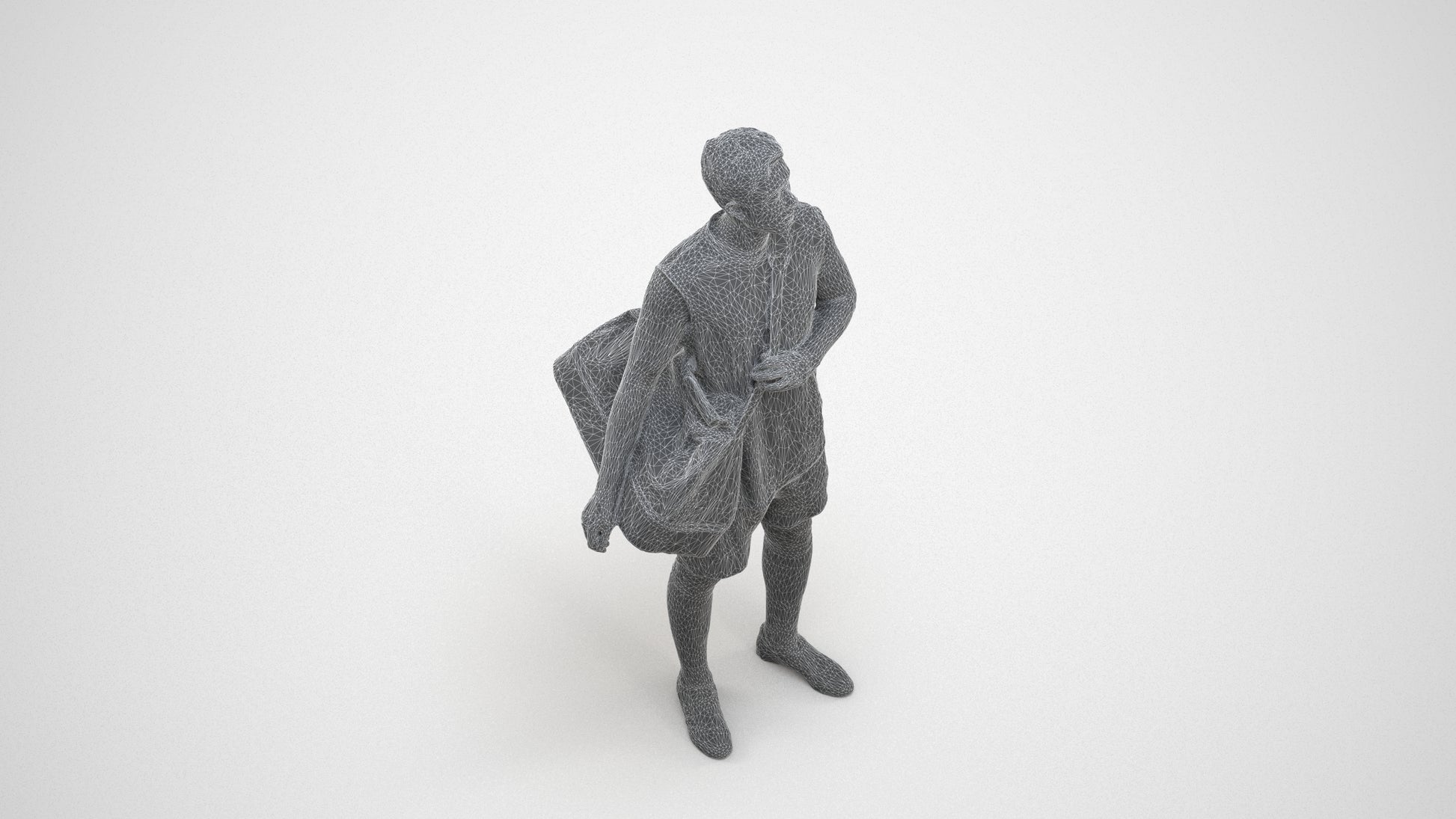 scanned 3D man sport, photogrammetry people for Enscape and V-Ray, wireframe three-quarter view