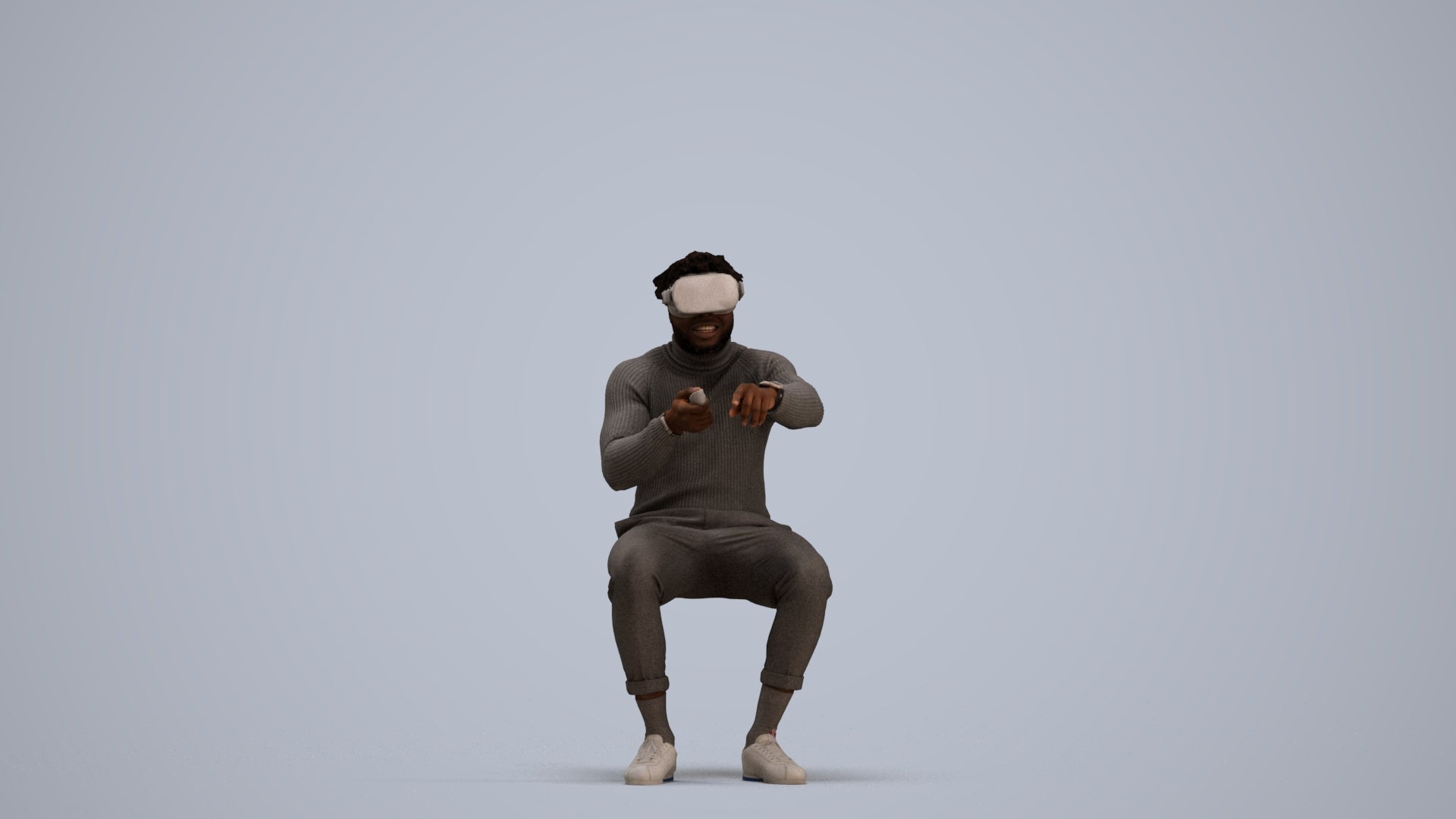 3D scanned man sitting casual, photorealistic archviz people for Enscape and SketchUp, standing pose render