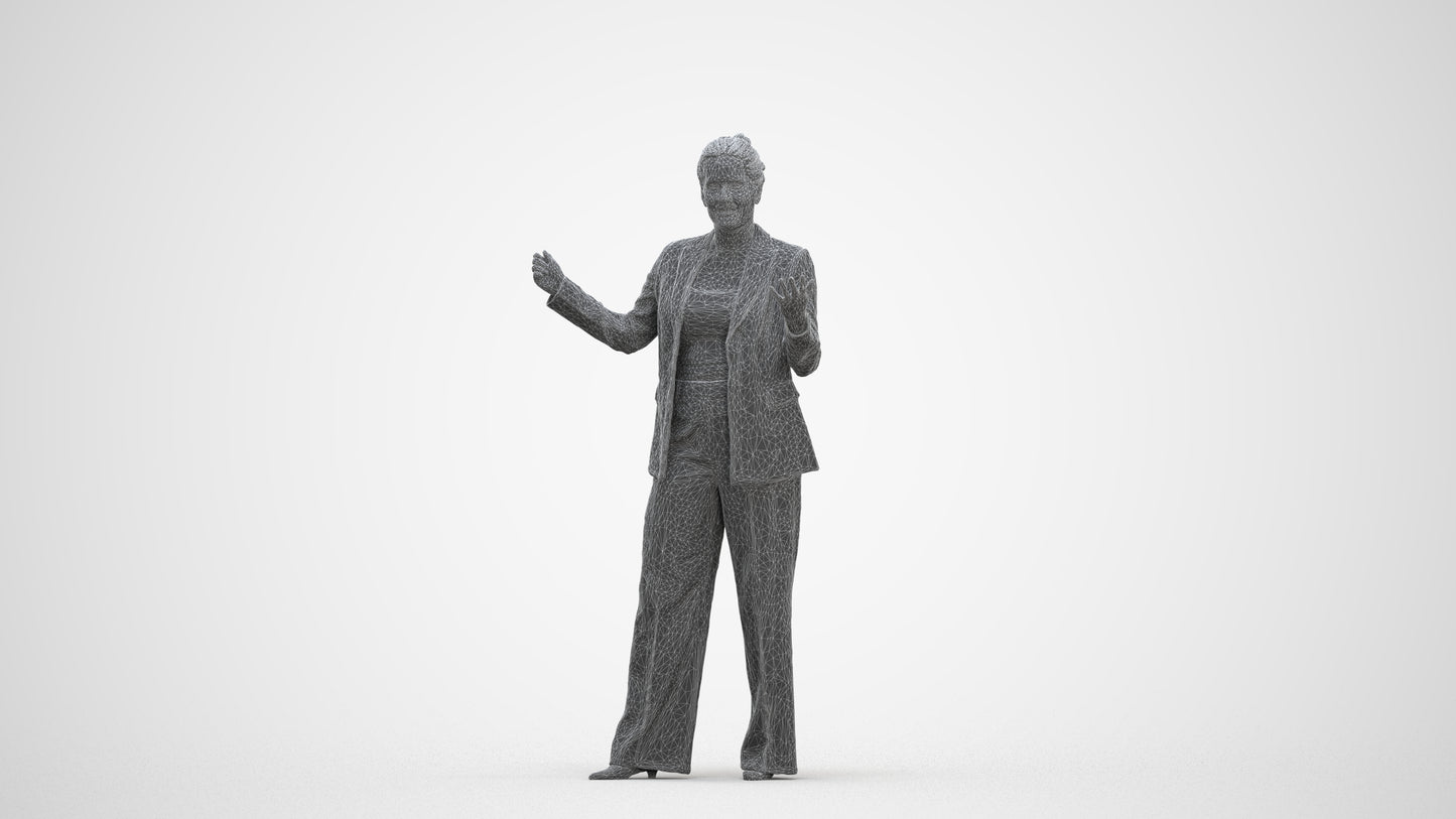 realistic 3D human woman business, archviz people FBX OBJ for Blender, three-quarter front view render