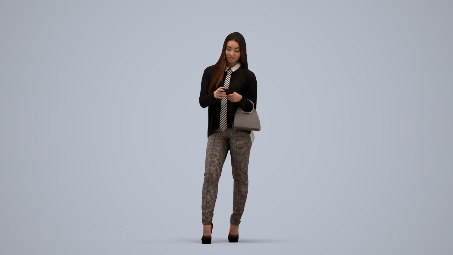 realistic 3D people woman business standing, render-ready for V-Ray and Corona, FBX OBJ, standing pose render
