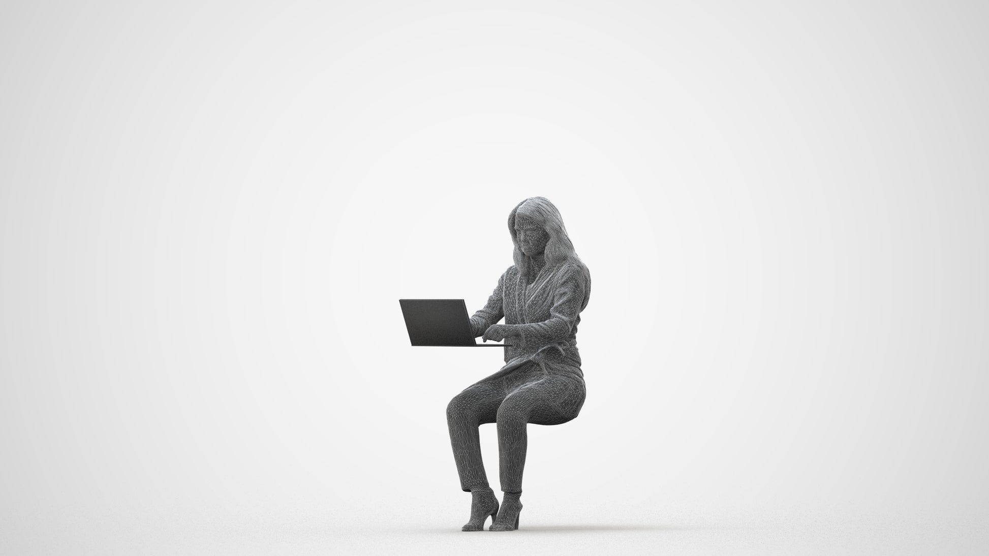scanned 3D woman business sitting, photogrammetry people for Enscape and V-Ray, square thumbnail