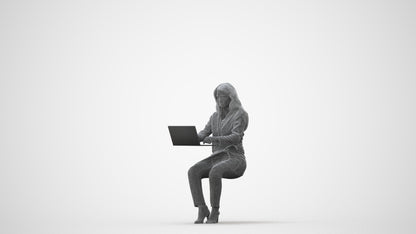 scanned 3D woman business sitting, photogrammetry people for Enscape and V-Ray, square thumbnail