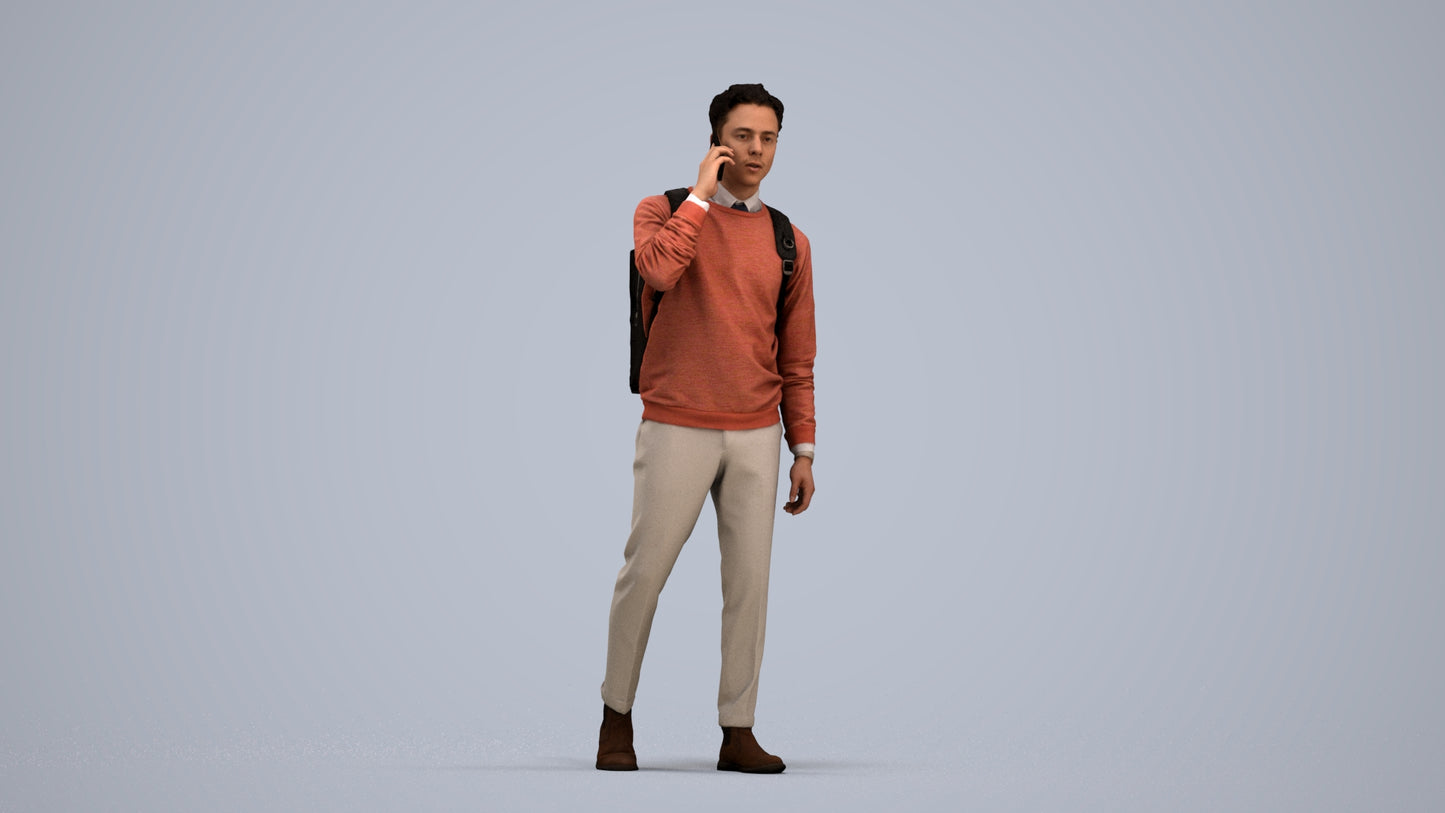 scanned 3D man casual walking, photogrammetry people for Enscape and V-Ray, standing pose render