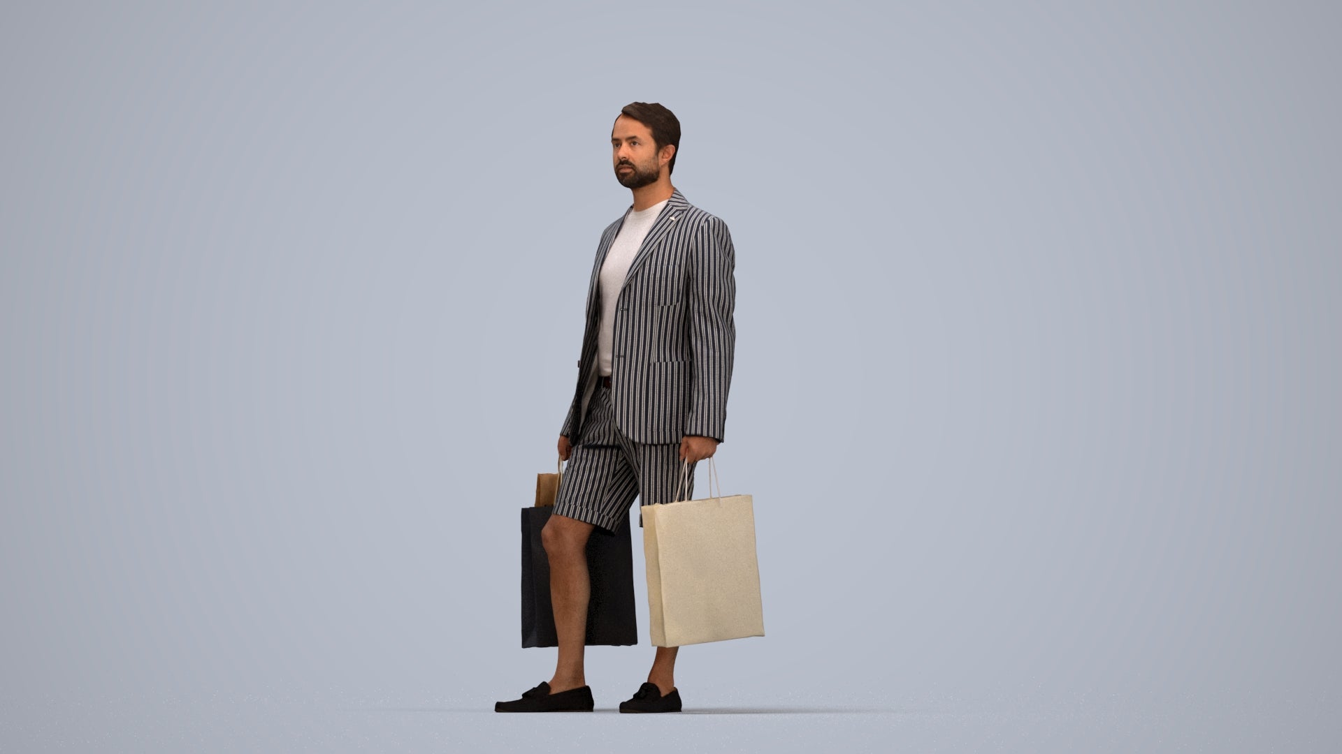 photogrammetry 3D man business shopping, realistic human model archviz FBX, top-down view render