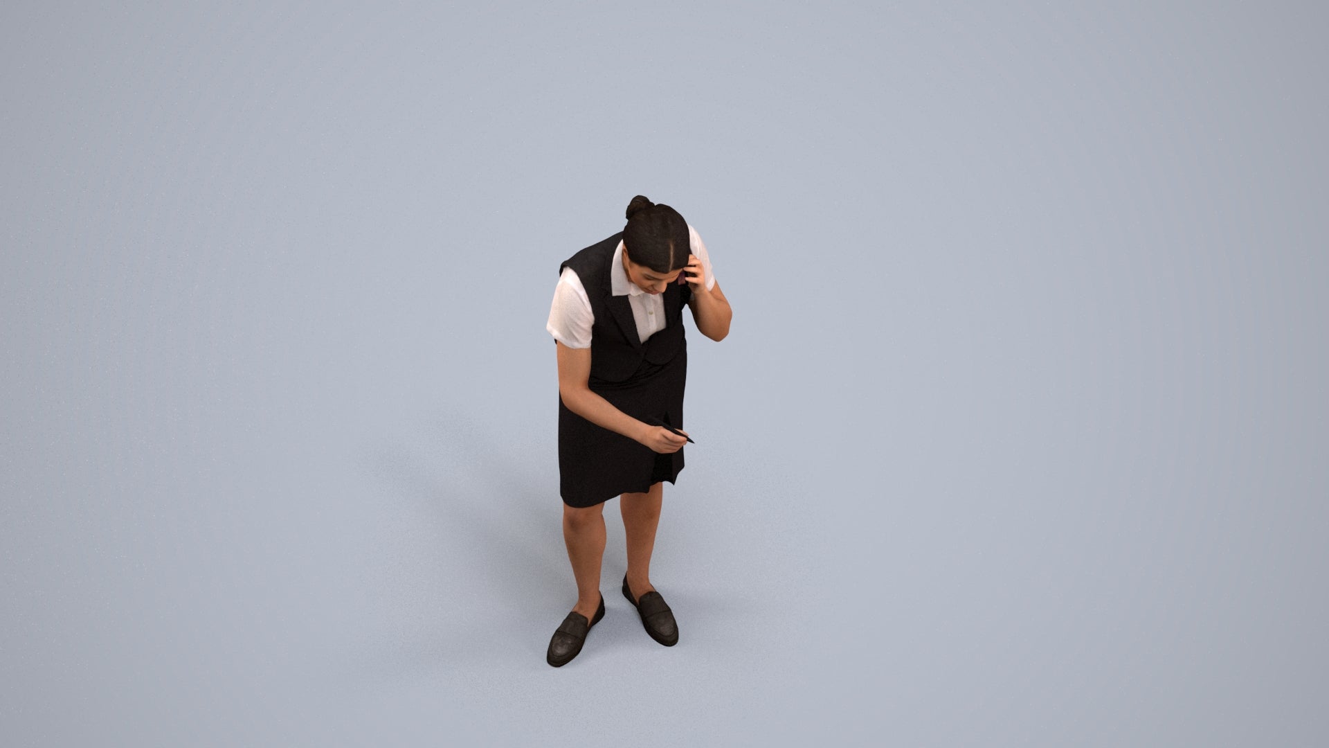 realistic 3D woman hospitality, scanned archviz people for Blender and 3ds Max, back view render