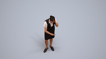 realistic 3D woman hospitality, scanned archviz people for Blender and 3ds Max, back view render
