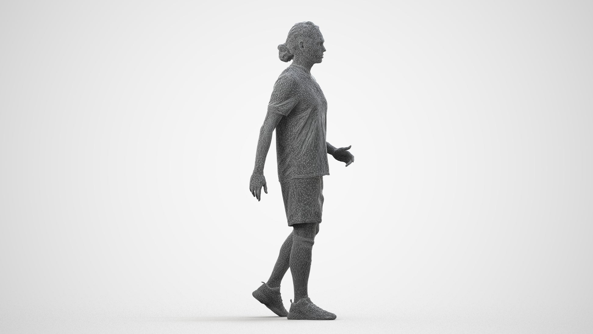 photogrammetry 3D man sport, realistic human model archviz FBX, wireframe side view