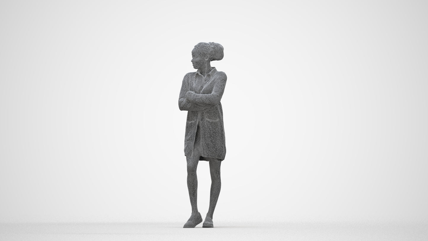 3D people model woman casual standing, scanned human for 3ds Max rendering, wireframe back view