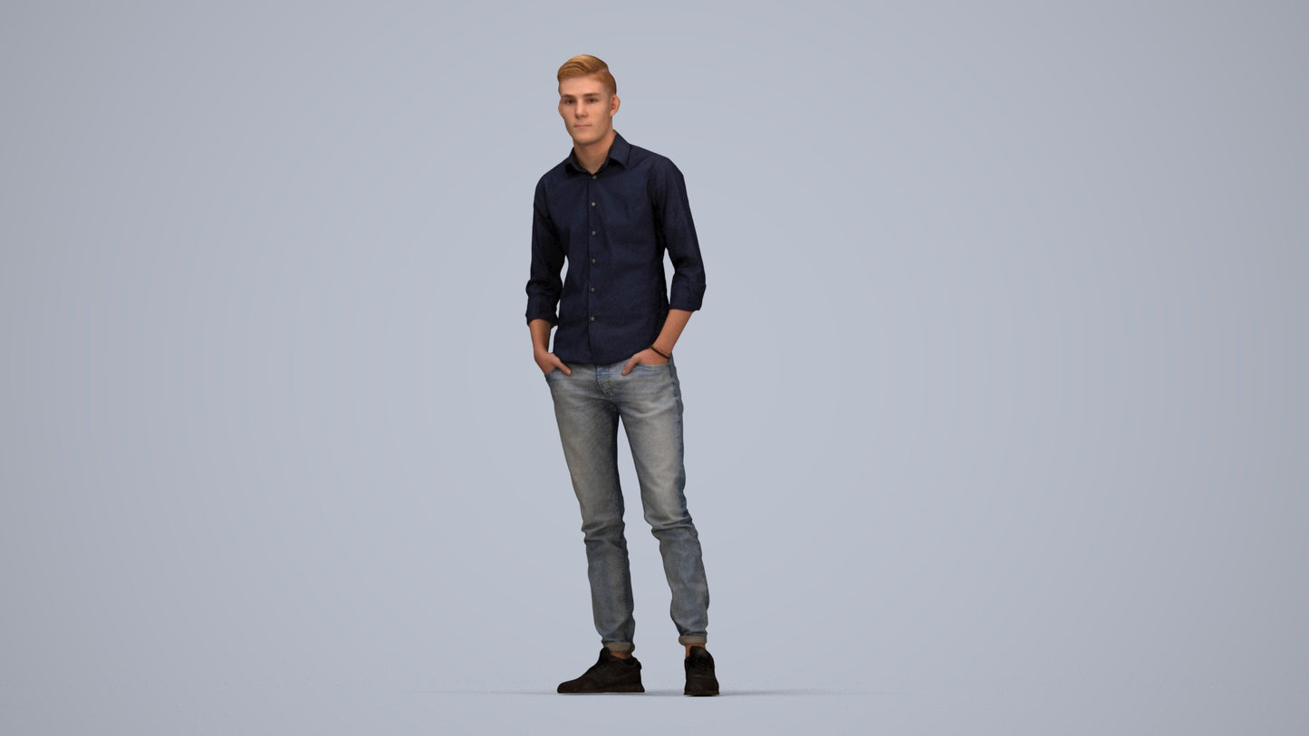 scanned 3D man casual standing, photogrammetry people for Enscape and V-Ray, top-down view render