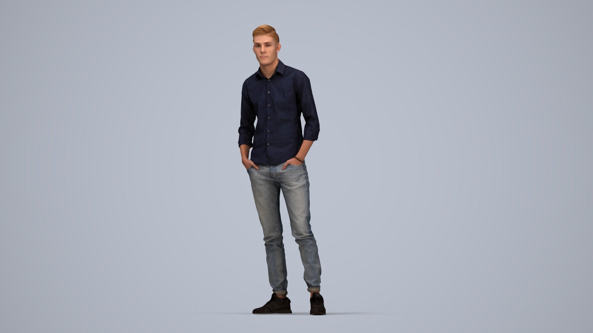 scanned 3D man casual standing, photogrammetry people for Enscape and V-Ray, top-down view render