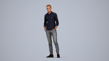 scanned 3D man casual standing, photogrammetry people for Enscape and V-Ray, top-down view render