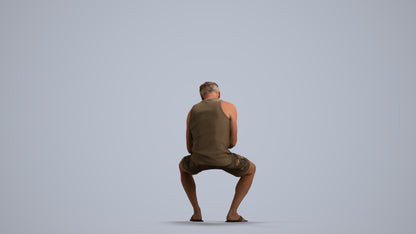 scanned 3D man casual sitting, photogrammetry people for Enscape and V-Ray, front view render