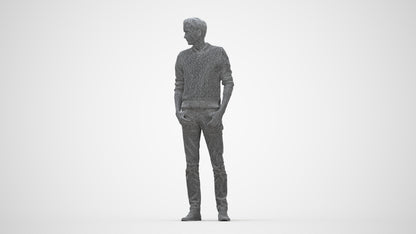 realistic 3D people man casual standing, render-ready for V-Ray and Corona, FBX OBJ, wireframe back view