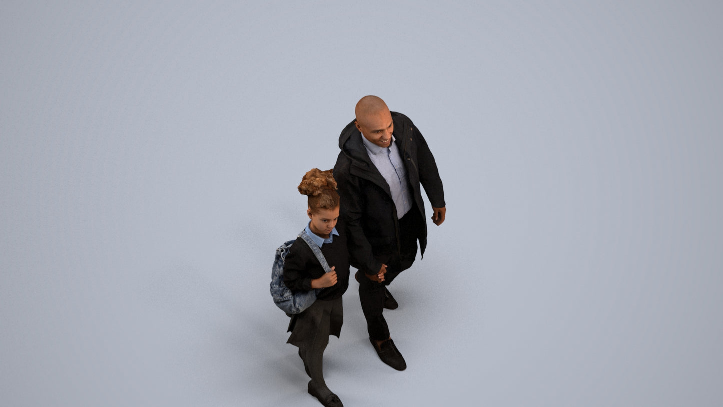 realistic 3D human girl kids, archviz people FBX OBJ for Blender, back view render