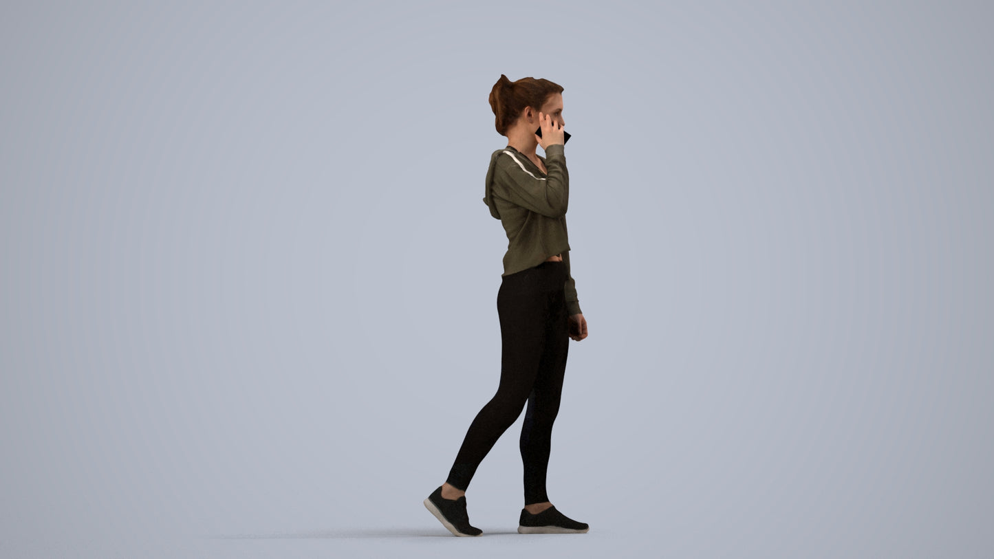 realistic 3D human woman sport, archviz people FBX OBJ for Blender, side view render