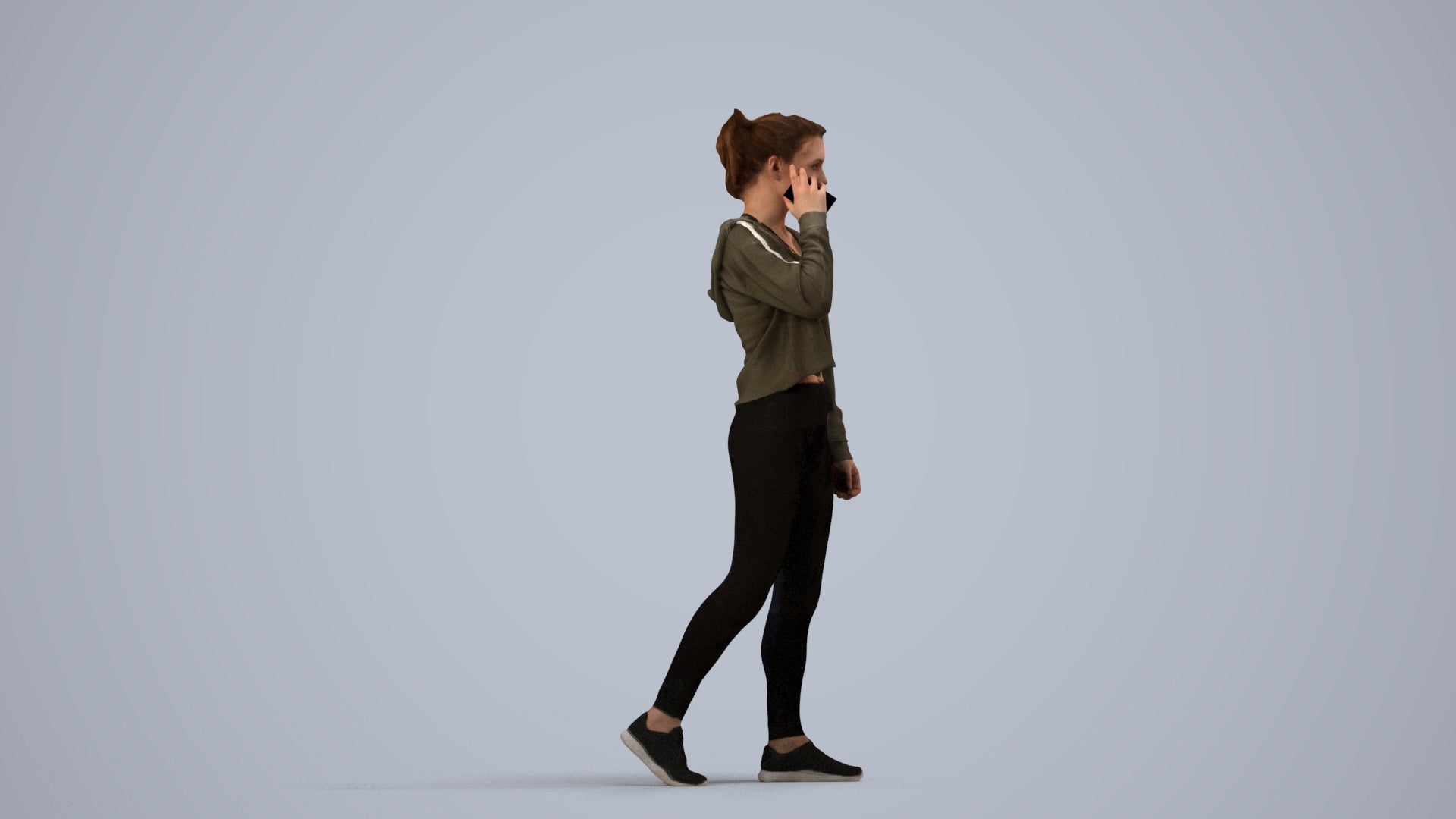 realistic 3D human woman sport, archviz people FBX OBJ for Blender, side view render