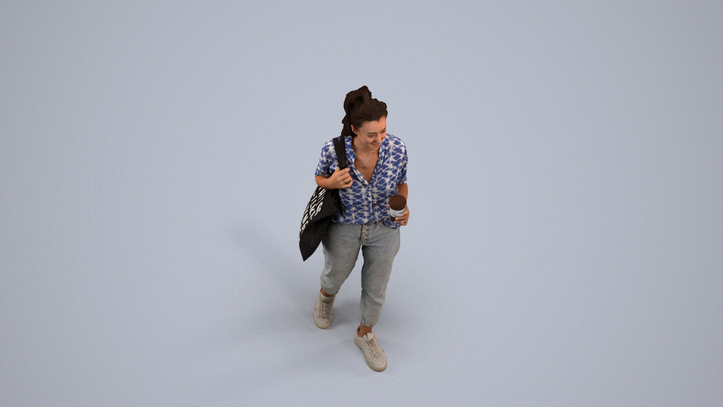 scanned 3D woman casual walking, photogrammetry people for Enscape and V-Ray, back view render