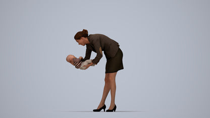 3D people model girl business kids, scanned human for 3ds Max rendering, top-down view render