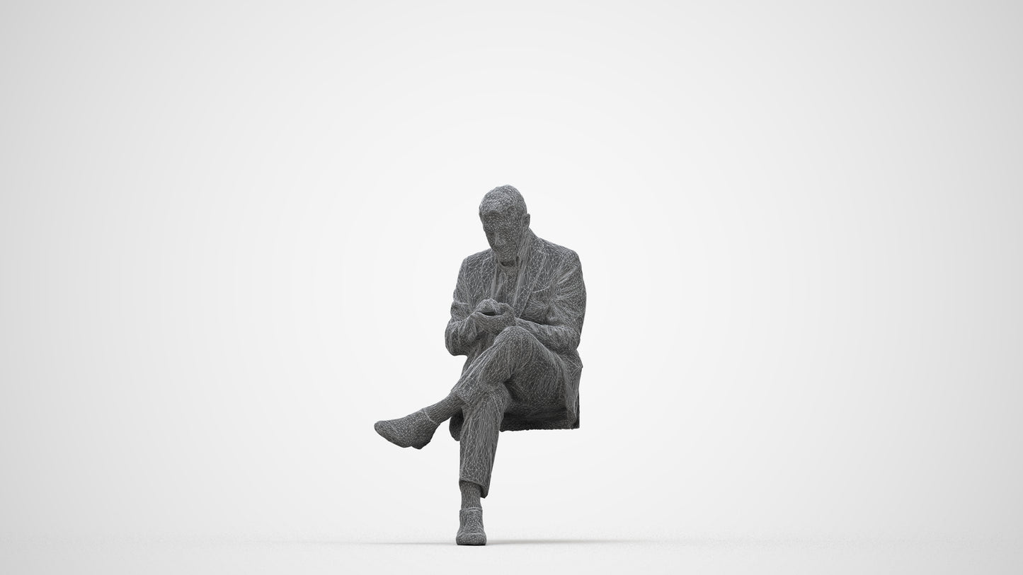realistic 3D human senior man business, archviz people FBX OBJ for Blender, wireframe back view