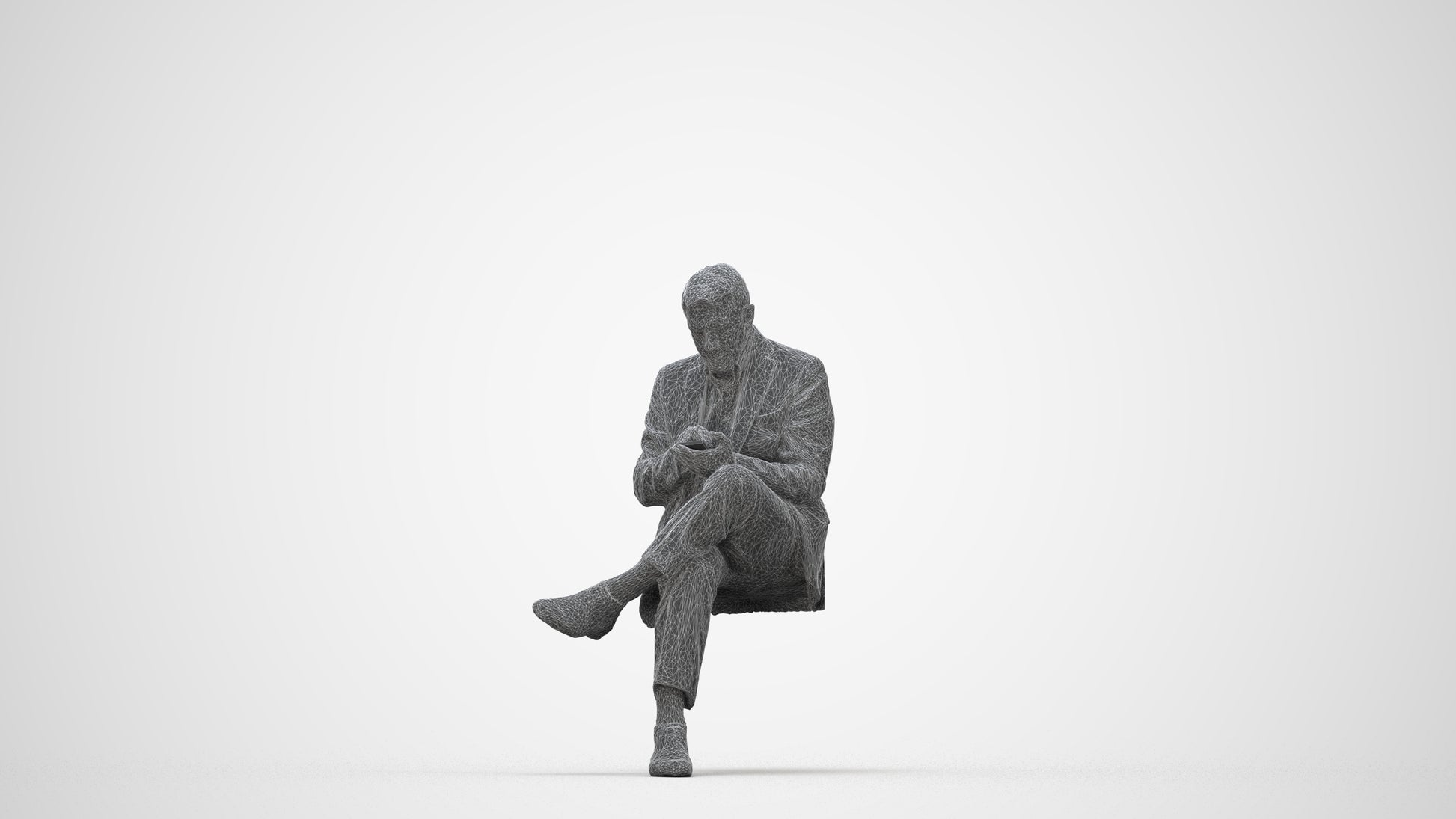 realistic 3D human senior man business, archviz people FBX OBJ for Blender, wireframe back view