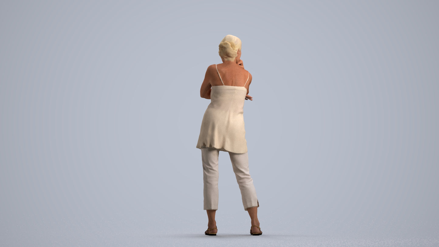 photogrammetry 3D senior woman casual standing, realistic human model archviz FBX, front view render