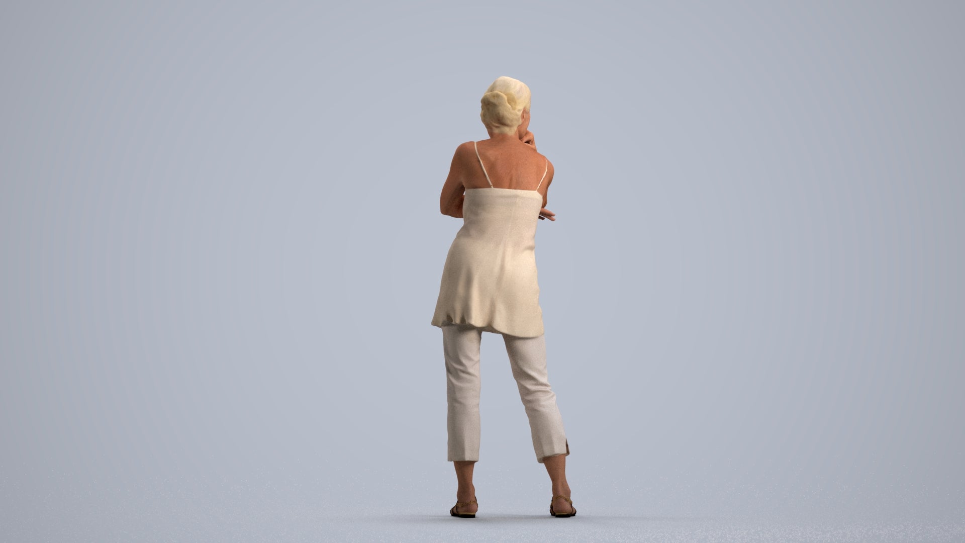 photogrammetry 3D senior woman casual standing, realistic human model archviz FBX, front view render