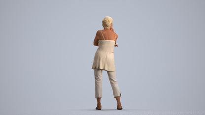 photogrammetry 3D senior woman casual standing, realistic human model archviz FBX, front view render