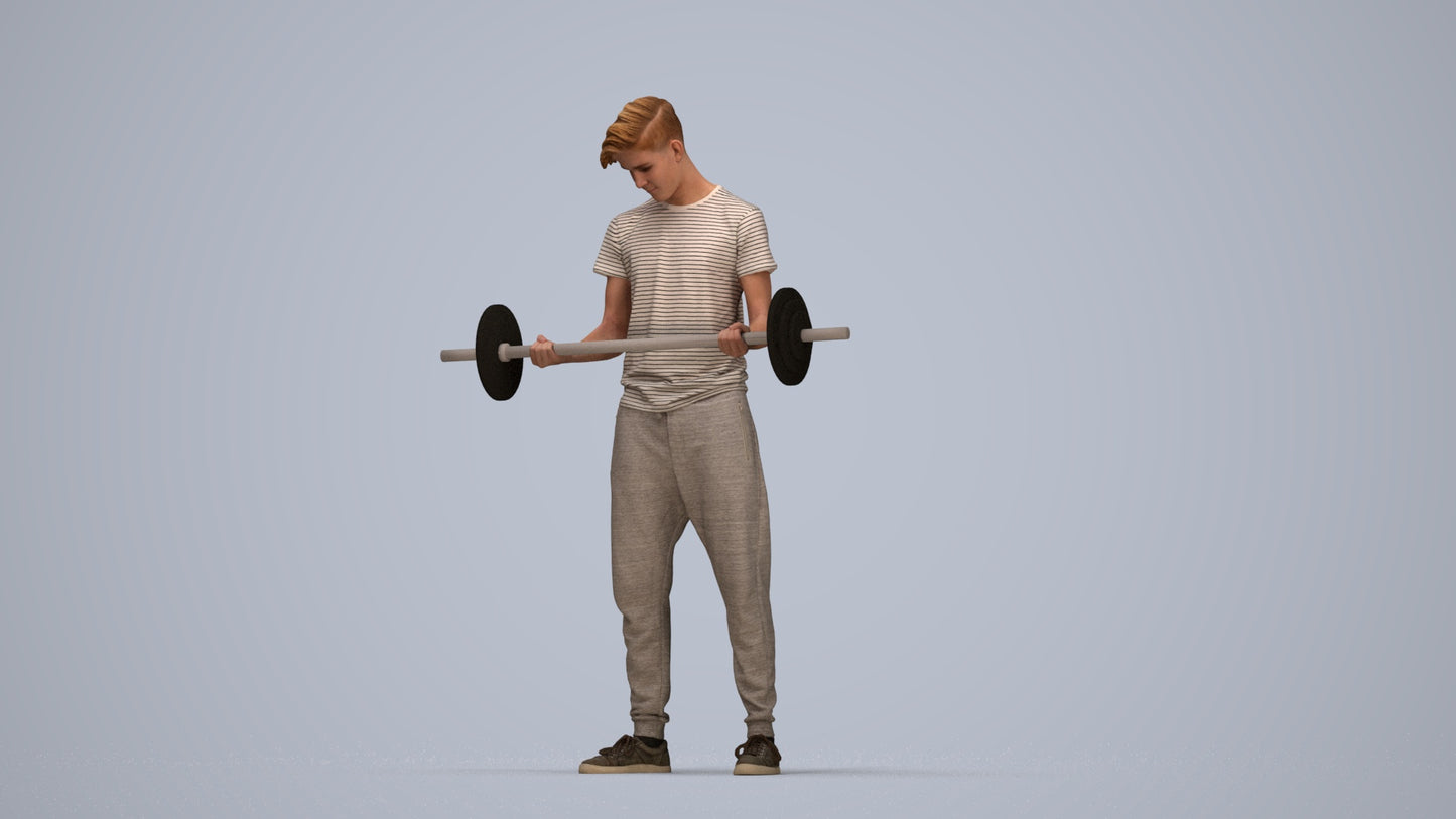 3D human model man sport, photogrammetry scanned person for archviz, top-down view render