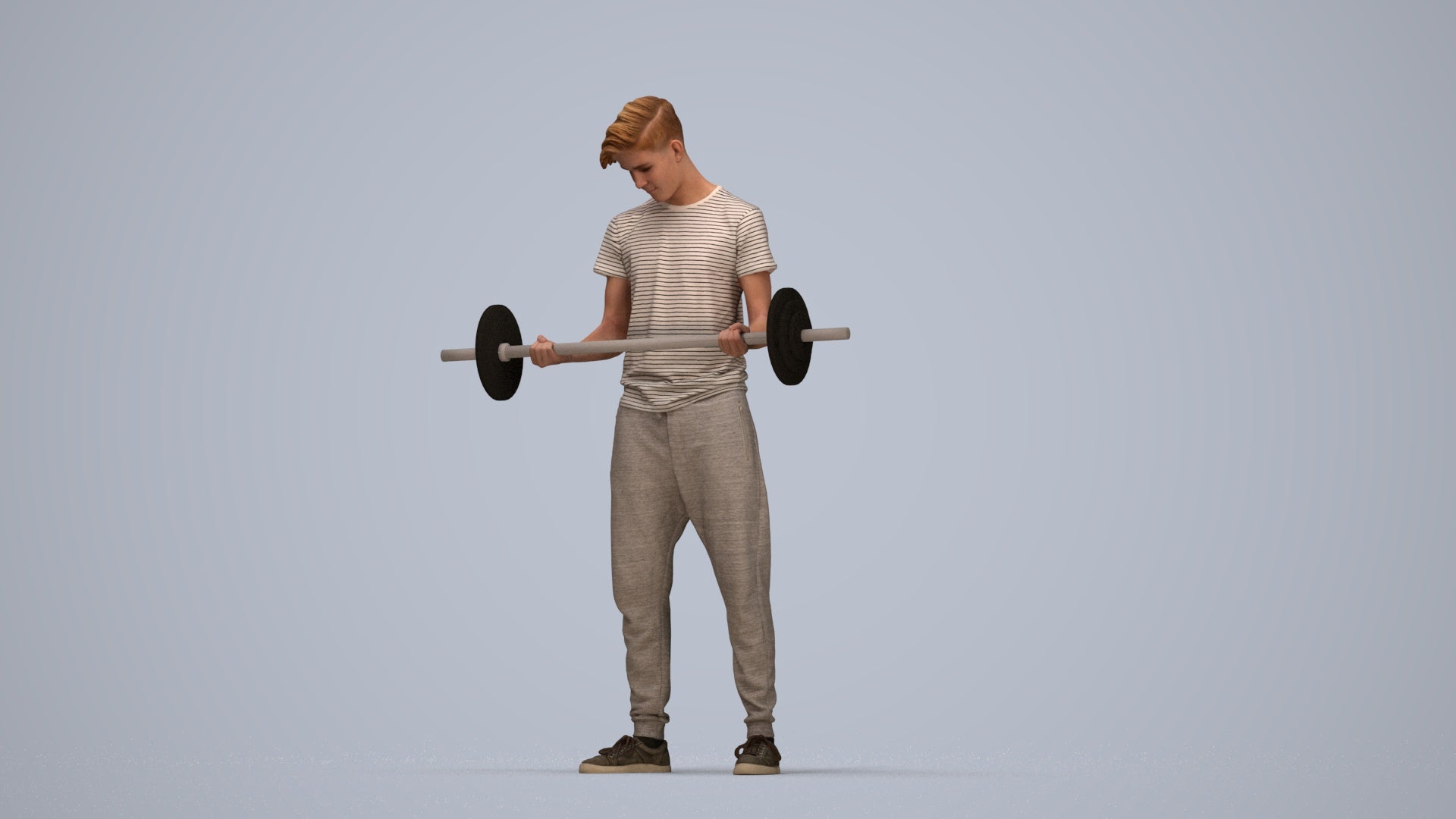 3D human model man sport, photogrammetry scanned person for archviz, top-down view render