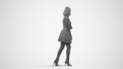 scanned 3D woman casual walking, photogrammetry people for Enscape and V-Ray, wireframe side view