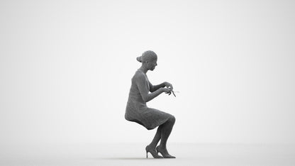 scanned 3D woman casual sitting, photogrammetry people for Enscape and V-Ray, wireframe side view