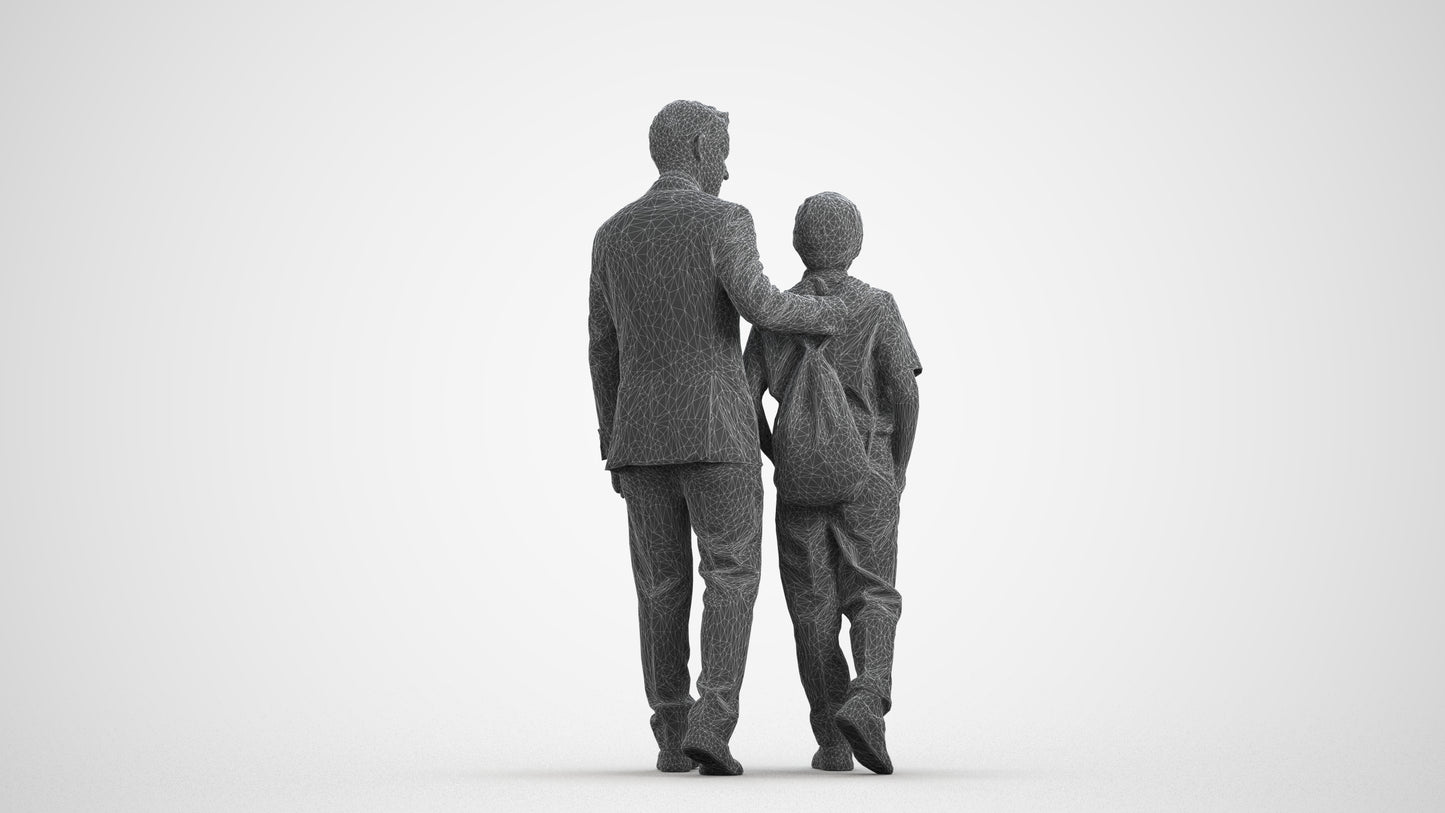3D people model boy kids, scanned human for 3ds Max rendering, wireframe front view