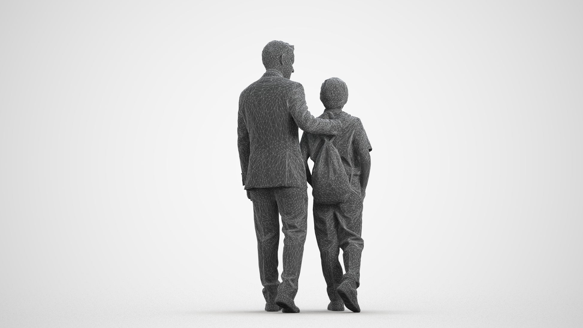 3D people model boy kids, scanned human for 3ds Max rendering, wireframe front view