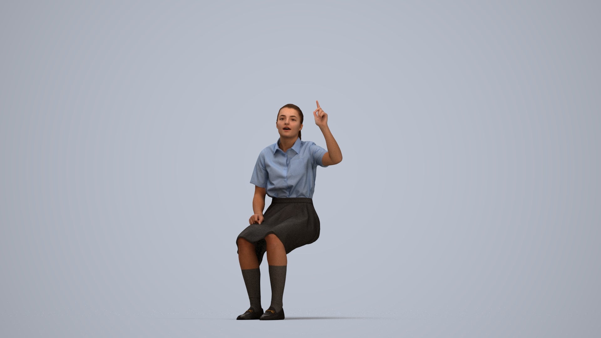 3D human model girl kids, photogrammetry scanned person for archviz, top-down view render